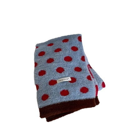 Strawberry & Blueberry Heartbeat Jam Color 25-Year Korean Style New Polka Dot Knitted Plush Scarf for Women with a High-End Feel