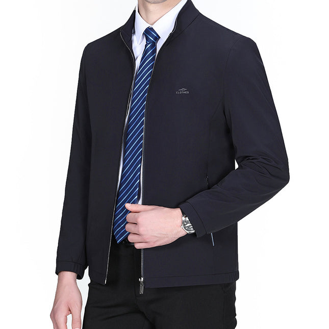 2023 Spring New Men's Jacket Fashion Casual Stand Collar Green Middle-Aged Men's Milk Silk Jacket Jacket