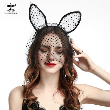 Sexy Lace Small Rabbit Ears Veil Velvet Edge Annual Meeting party Sex party Hair Accessories Animal Head Buckle Hair Hoop