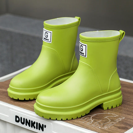 Cross-Border Women's Mid-Calf Rain Boots, Thickened Drawstring Rain Shoes, Wear-Resistant, Non-Slip, Waterproof, Comfortable Water Shoes, Outdoor Rubber Shoes for Women