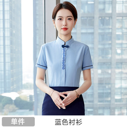Stewardess Uniform Professional Shirt suit Women Jewelry Store Hotel Front Desk Attendant Tooling Summer Dress Overalls