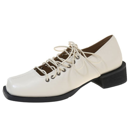 French Square Toe Mary Jane Small Leather Shoes for Women 2025 Spring Niche Large Size High Heels Retro Thick Heel Ballet Shoes