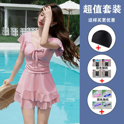 Swimsuit Women's one-piece Skirt plus size chubby girl Covering Belly Slim 200 Jin Increase Hot Spring Slight Fat Advanced Sense Quick Drying