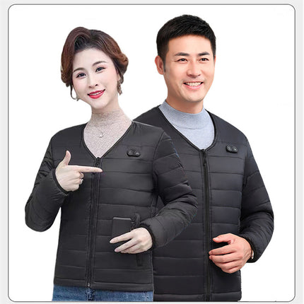 Factory Direct supply intelligent heating cotton-padded clothes constant temperature electric heating cotton-padded clothes winter V-neck front and rear heating long sleeve warm clothes