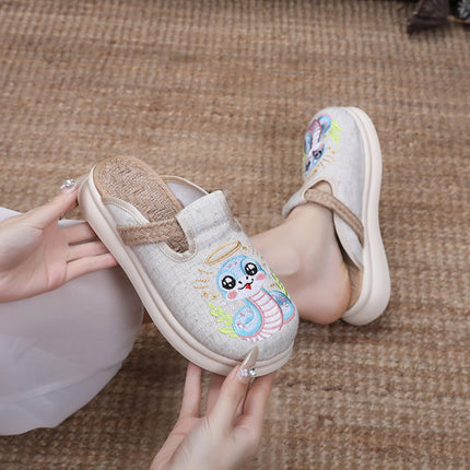 New Arrival Pastoral Style Linen New Chinese Style Deodorant Feet Home Outfit Cloth Shoes Slip-on Slippers Embroidered Shoes Women's Shoes