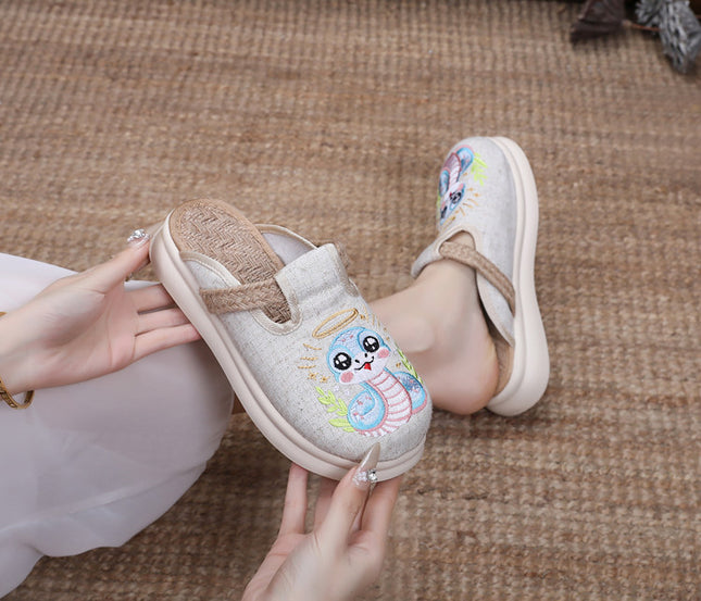 New Arrival Pastoral Style Linen New Chinese Style Deodorant Feet Home Outfit Cloth Shoes Slip-on Slippers Embroidered Shoes Women's Shoes