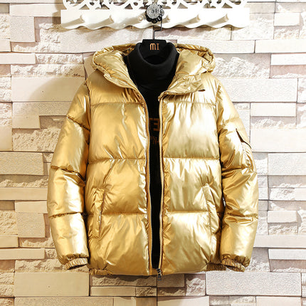 Cross-Border Hooded down Cotton Coat, Thickened Winter Puffer Jacket, Fashionable and Trendy Warm Glossy Cotton Coat, Cold-Proof