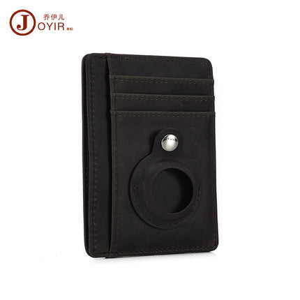 Cross-border New Portable Mini Wallet RFID Genuine Leather Tracker Card Case Crazy Horse Leather Retro Thin Card Bag Men's Bag