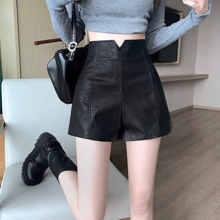 Cross-Border 2025 Autumn and Winter New Women's High-Waisted Slimming Leggings Outerwear Boot Pants Pu Leather Shorts Hot Pants Hip-Hugging Shorts
