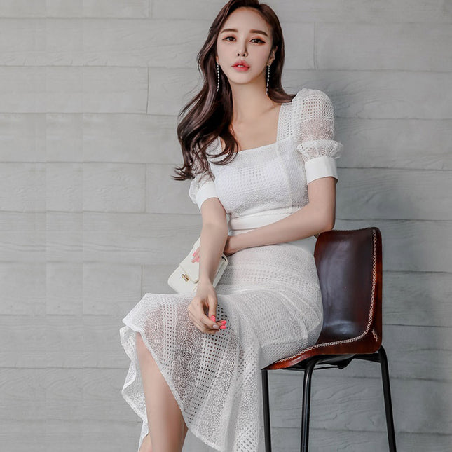 Foreign Trade Women's Clothing 2025 Summer New Two-Piece Set Korean Style Elegant Slim Lace Top and Hip-Hugging Fishtail Skirt Suit