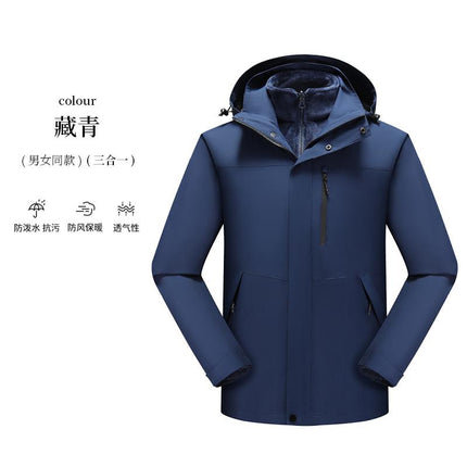 Two-piece three-in-one assault jacket printed logo silver fox velvet liner detachable outdoor windproof jacket for men and women