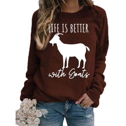 Foreign trade source life is better sheep printed round neck jacket sweater European size ladies coat long sleeve cross-border
