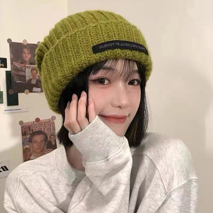 Hat Autumn and Winter Fashion Korean Knitted Hat Piled Big Head Big Brim Wool Hat All-match Face Show Small Warm Cold Hat
