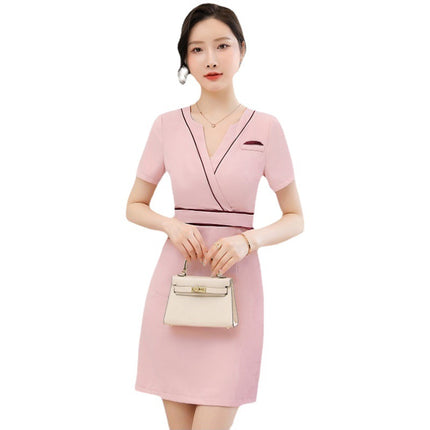 Business Wear dress 2023 Summer Women's Short-sleeved Temperament High-end Hotel Front Desk Beauty Salon Jewelry Shop Work Clothes