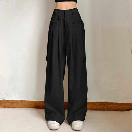 Slimming casual pants overalls women's draping straight mop pants summer high waist loose wide leg pants white pants