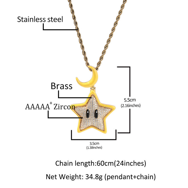 European and American personality cartoon luminous stars hip-hop necklace men's Joker diamond-encrusted copper material Tide brand pendant jewelry wholesale