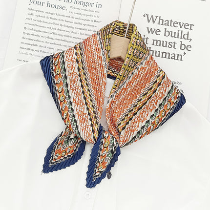 Crumpled Scarf Women's Spring and Summer Elegant Printed Diamond Scarf Korean Style Professional Small Scarf All-match Decorative Thin Scarf