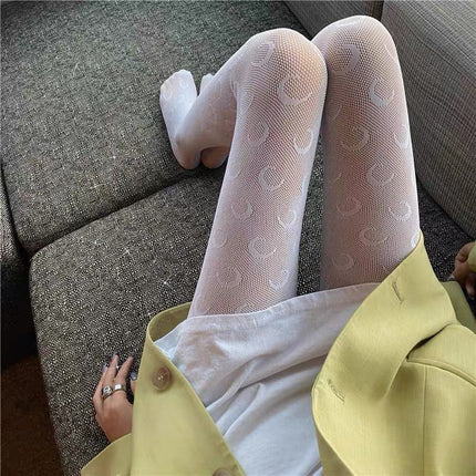 Polka-Dot Black Stockings, Feminine, Ultra-Thin Heart, Bare Legs, Sexy Artifact, White Fishnet Stockings, High-End Air Feel