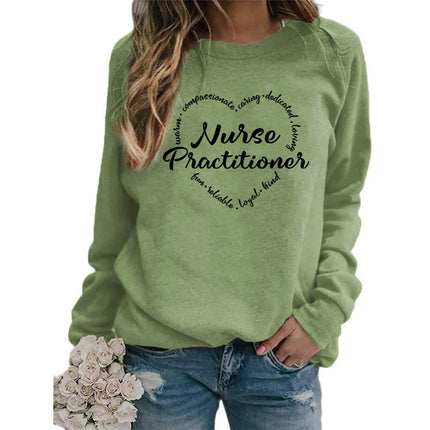 Foreign trade supply nurse practitioner printed round neck top sweater European size women's coat long sleeve span