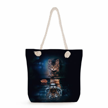 Cross-border Cute Cat Printed Shoulder Bag Simple Portable Storage Beach Bag Fashionable All-match Handbag
