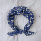 Dark blue background gray green floral / 100% cotton 58x58cm square scarf
