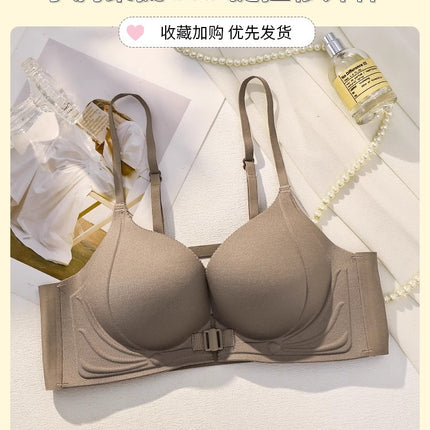 Front Button Push-Up Bra for Women with Small Breasts and Flat Chests, Summer No Rims, Traceless Anti-Sagging, Sexy Bra with Secondary Breasts