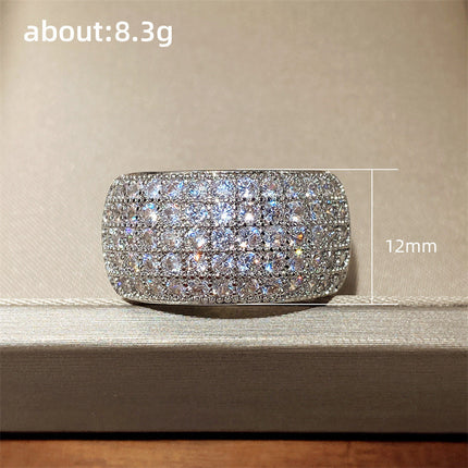 2025 New Cross-Border Popular White Gold-Plated Ring for Women Full Diamond Zircon Half Ring Wholesale Accessories Fashionable and Versatile