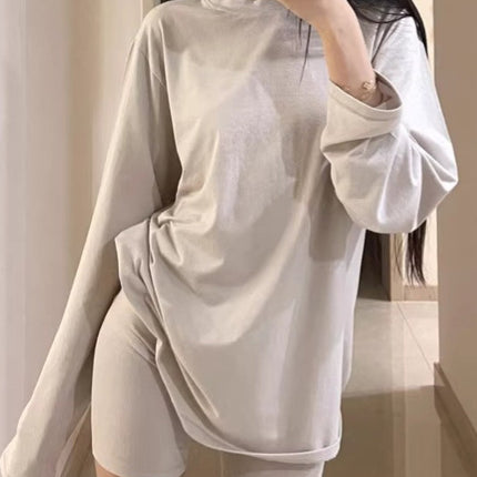 Spot Bf Style Skims Lazy and Skin-Friendly Loose Long-Sleeved T-Shirt Women's Kardashian Home Wear Shorts Pajama Set