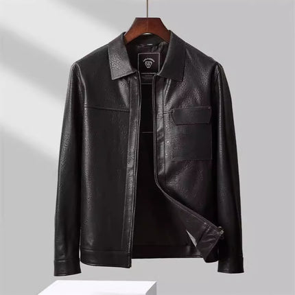 Longdafei New Products Counter Same Style Men's Fashion Casual Lapel Printed Leather Jacket Coat Men's S11228Q3
