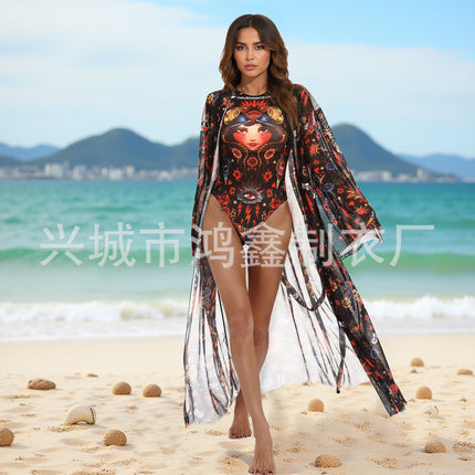2025 European and American Cross-Border One-Piece Bikini Купальник Russian Long-Sleeved Cover-Up Sun Protection Clothing