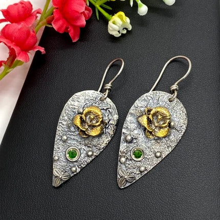 Hecheng European and American Cross-border New Unique Simple Two-color Electroplated Alloy Earrings with Flower Ear Jewelry Women Amazon