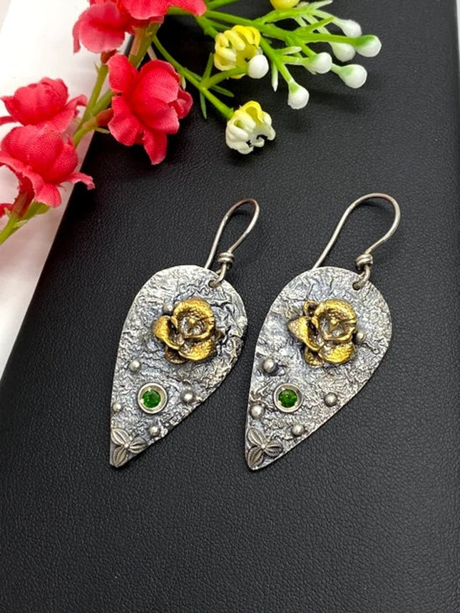 Hecheng European and American Cross-border New Unique Simple Two-color Electroplated Alloy Earrings with Flower Ear Jewelry Women Amazon