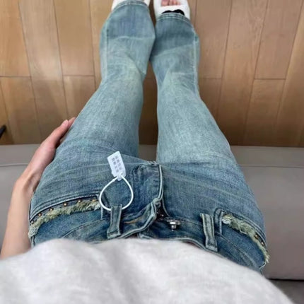 High-Waist plus size chubby girl Micro-Lam Jeans Women's Trendy All-Match Design Sense Stretch Slim-Fit Slimming Horseshoe Long Pants