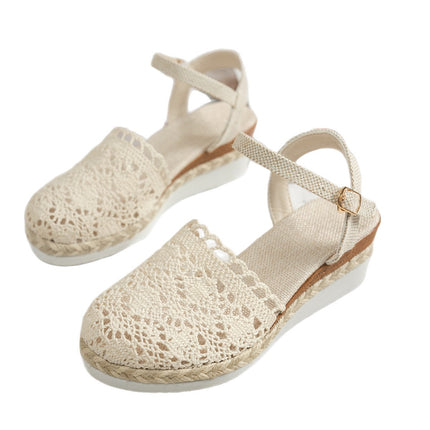 European and American Foreign Trade Large-Size Wedge Sandals for Women 2026 Summer New Style Closed-Toe Woven Hollow-Out Single-Strap Women's Sandals