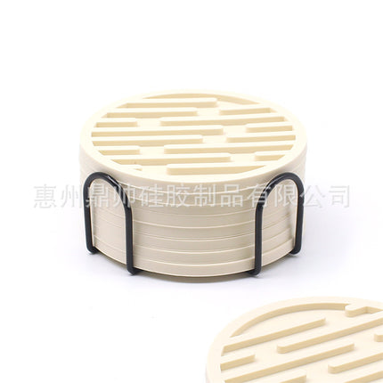 Silicone Coaster 10cm Round Heat Insulation Mat Marble Coffee Coaster Mat Anti-Perm Mat Set Storage Striped Drain