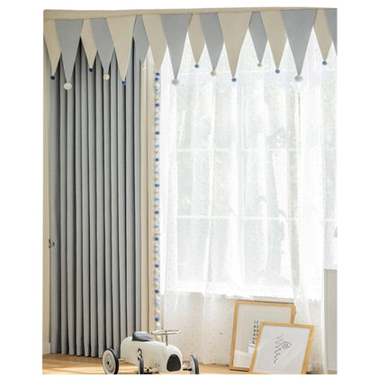 Cream-Colored Chenille Blackout Curtains for Children's Room, Sleeping Beauty Style, with Pom-Pom Design, Custom-Made Finished Product