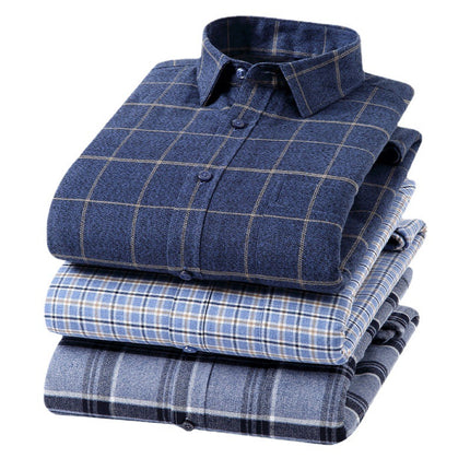 24 Winter Pure Cotton Brushed Plaid Warm Shirt Fleece-Lined Thickeneded Winter Shirt Light Business Square Collar Long-Sleeved Shirt