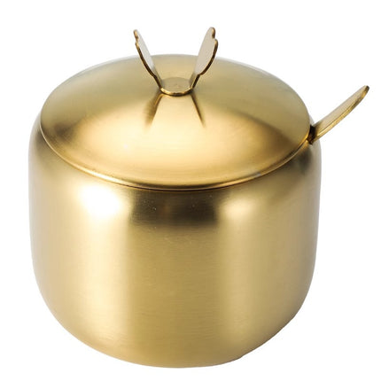 Cross-border Korean-style 304 stainless steel seasoning jar kitchen chili sauce oil salt jar with spoon seasoning box creative golden jar