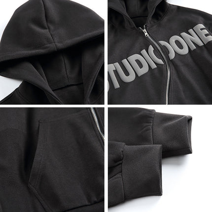 City Essentials 2024 Spring New Creative Zipper Hooded Letter Print Sweatshirt Loose Fit