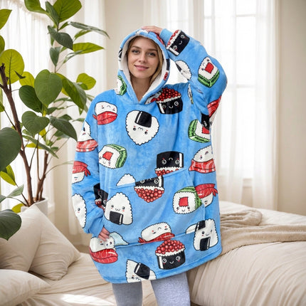 Hooded Blanket with Purple Dog Print, Large Size, Double-Sided Cotton Fleece, Comfortable and Warm, with Hood, for Lazy People, Suitable for Cross-Border Trade in Europe and America