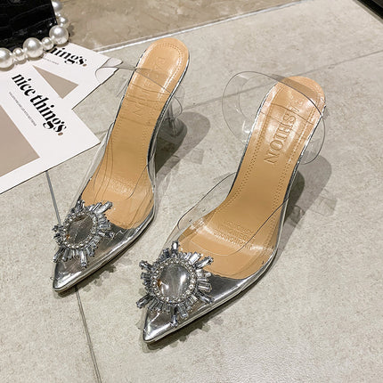 2024 Spring and Summer Fashion Transparent Crystal Shoes with Rhinestone Decoration Fairy Evening Shoes for Foreign Trade