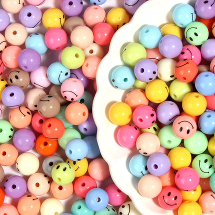 Acrylic Color Cartoon Smiley Face Straight Hole Round Beads Kindergarten Educational Beads DIY Homemade Bracelet Pendant Jewelry