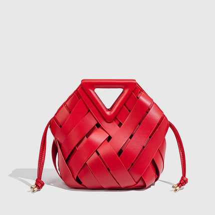 B New Style Basket Bag Triangular Crossbody Magnetic Buckle Woven Hollow Women's Handbag Tote Bag Single Shoulder Crossbody Bucket Bag