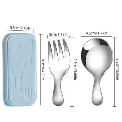 Stainless Steel Portable Spoon and Fork Set Children's Rice Spoon Dessert Spoon Fruit Fork Short Handle Fork Spoon Mini Tableware