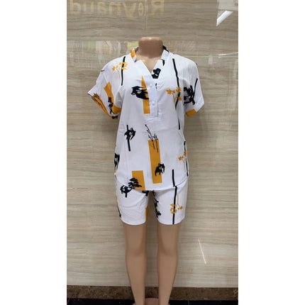 2024 In-Stock Cross-Border Aliexpress Popular Foreign Trade Women's Clothing with Unique Print Two-Piece Set Versatile Korean Fashion