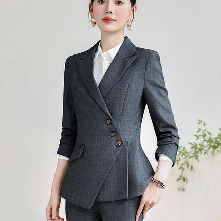High-end Sense Striped Suit suit Women's 2024 Autumn Fashion Elegant High-end Business Wear Goddess Fan Dress Suit