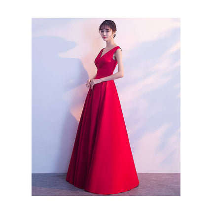 Red Bridal Toast Dress 2025 Summer Thank You Banquet Wine Evening Dress Female Wedding Slim Noble Long Style Female