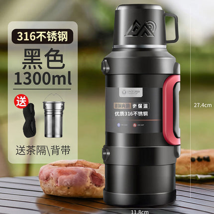 316 stainless steel outdoor thermos cup large capacity thermos pot with handle travel pot car sports double-layer water bottle