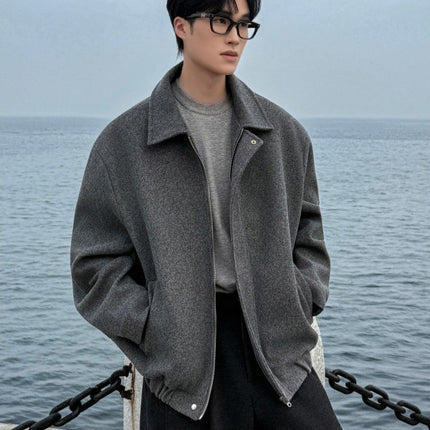 Intfeday Light and Sophisticated British Retro Short Woolen Jacket Men's Korean Thickeneded Large Size Woolen Jacket