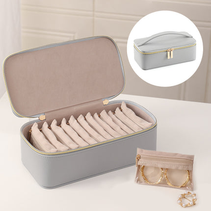 Portable 12-piece Jewelry Box Earrings Ring Bracelet Watch Necklace Storage Box Travel Storage Bag Cross Border